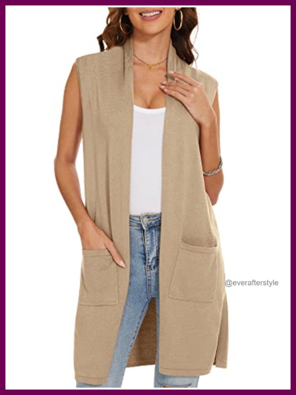 Womens Long Knit Vest Sleeveless Cardigan Pockets Rayon Polyester